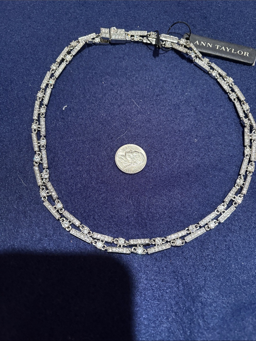Ann Taylor Silver Crystal Double-Row Link Necklace